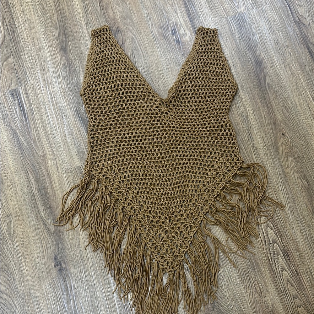 Brown Crochet Fringe Top/mini dress